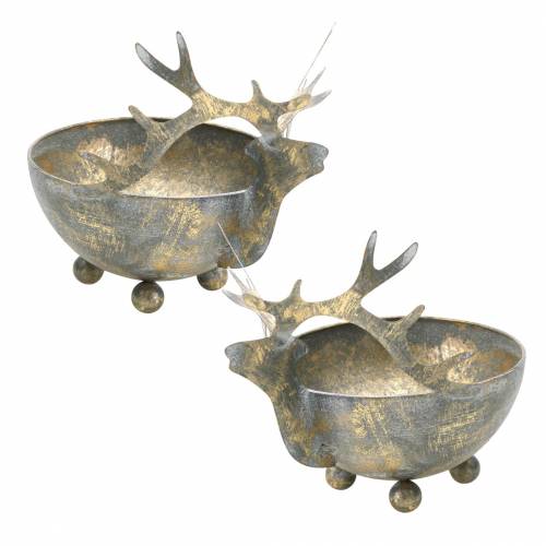Product Bowl with reindeer head golden vintage look metal Ø9.5cm 2pcs