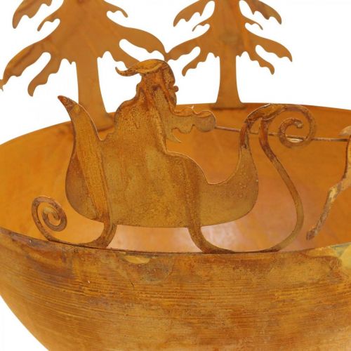 Product Decorative bowl with Christmas sleigh, Advent decoration, metal vessel patina Ø25cm H32.5cm