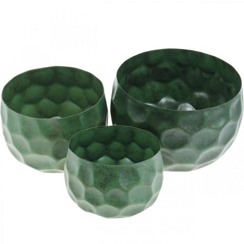 Decorative bowl metal green vintage planter Ø25 / 20.5 / 16.5cm set of 3