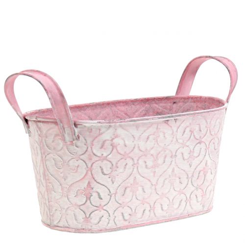 Floristik24 Zinc tub planter with pink decor, washed 18.5cm x 11cm H9cm