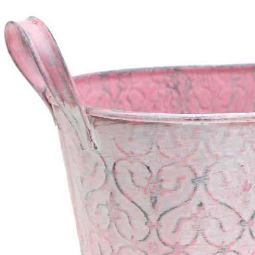 Product Zinc tub planter with pink decor 22.5 cm x 11.5 cm H10.5 cm