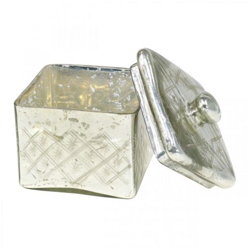 Floristik24 Glass jar with lid shabby glass decoration champagne 14×14×14.5cm