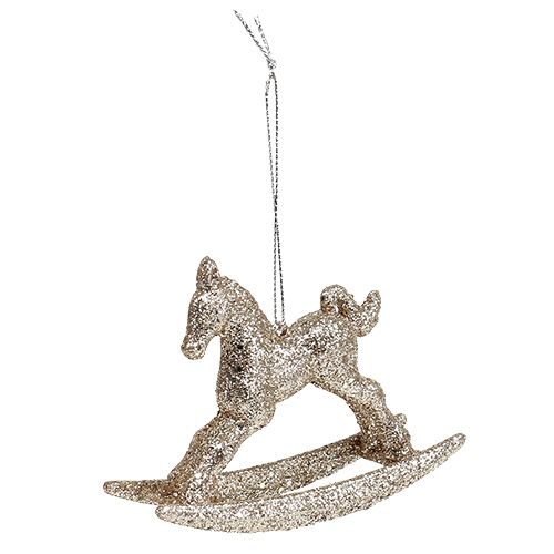 Rocking horse 7.5cm gold with glitter 6pcs