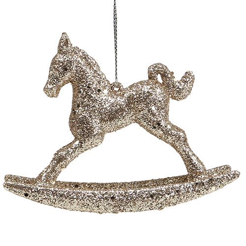 Floristik24 Rocking horse 7.5cm gold with glitter 6pcs