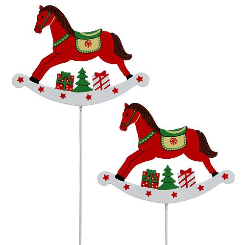 Floristik24 Rocking horse on stick red 8.5cm 16 pcs