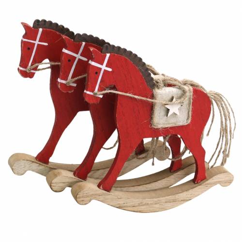 Floristik24 Rocking horse for hanging red wood H17cm 3pcs Nostalgic tree decorations