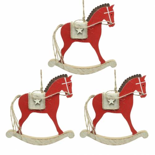 Floristik24 Rocking horse for hanging red wood H17cm 3pcs Nostalgic tree decorations