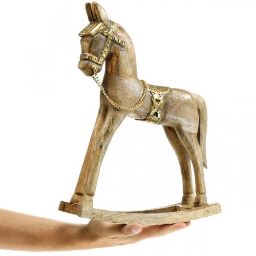 Floristik24 Decorative rocking horse wood solid Christmas nature, golden 28 × 39 × 9,5cm