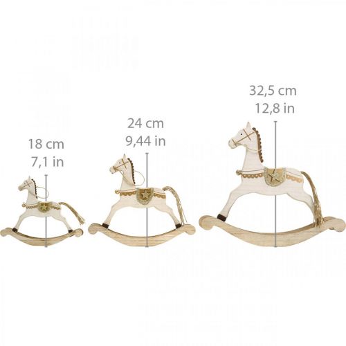 Product Rocking Horse Wood, Christmas Decoration White Golden H24cm