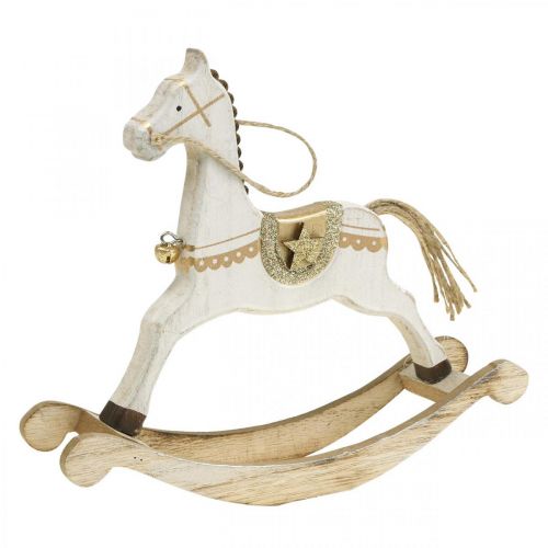 Floristik24 Wooden rocking horse, Christmas decoration White Golden H18cm