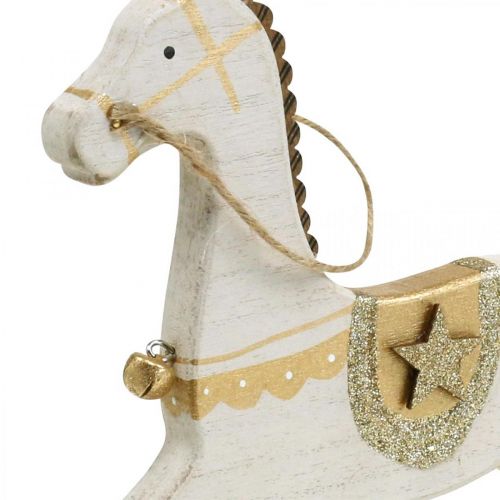 Product Rocking Horse Wood, Christmas Decoration White Golden H24cm
