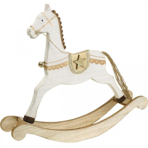 Floristik24 Wooden rocking horse, Christmas decoration White Golden H32.5cm