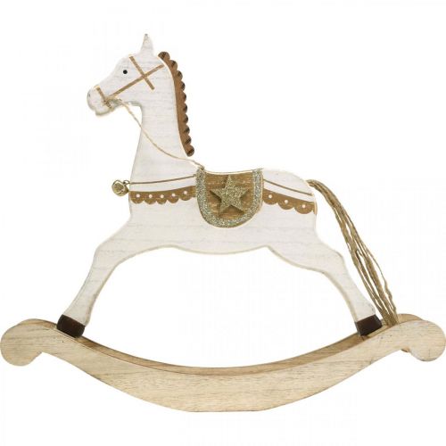 Product Wooden rocking horse, Christmas decoration White Golden H32.5cm