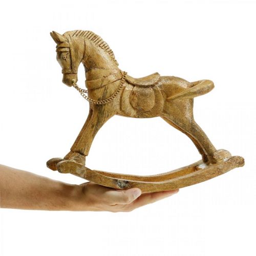 Floristik24 Decorative figure rocking horse wood Christmas golden, glitter 28 × 38 × 9,5cm