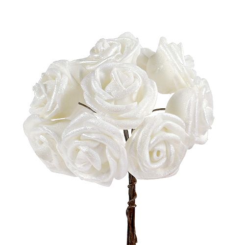 Foam roses white with mother-of-pearl Ø2.5cm 120p