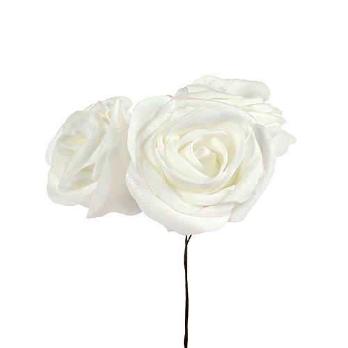 Floristik24 Foam roses white with mother-of-pearl Ø6cm 24pcs