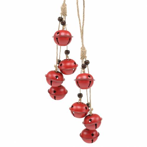 Floristik24 Bells with star on the ribbon for hanging red L30cm 2pcs
