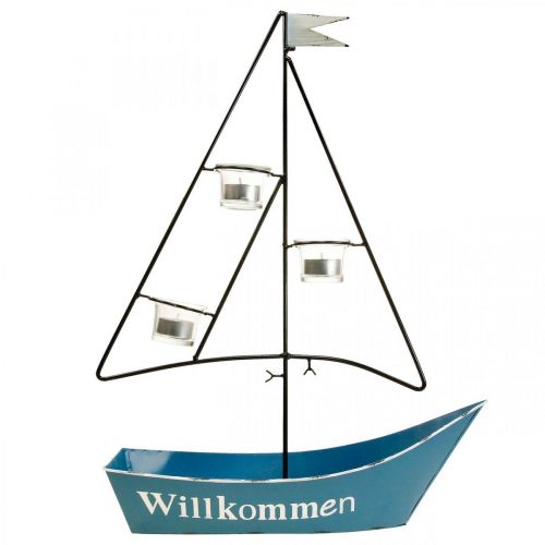 Product Lantern metal ship maritime decoration blue 38x14x55cm