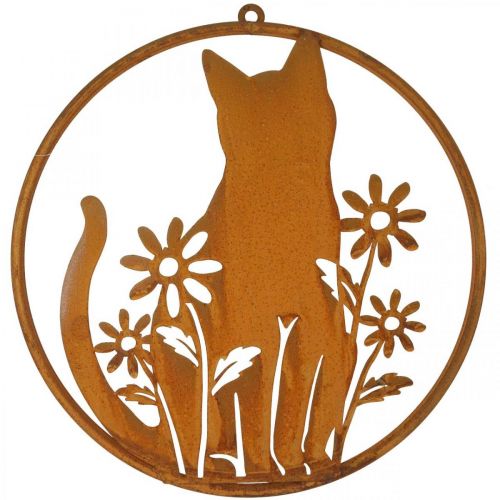 Metal sign patina cat with flowers Ø38cm