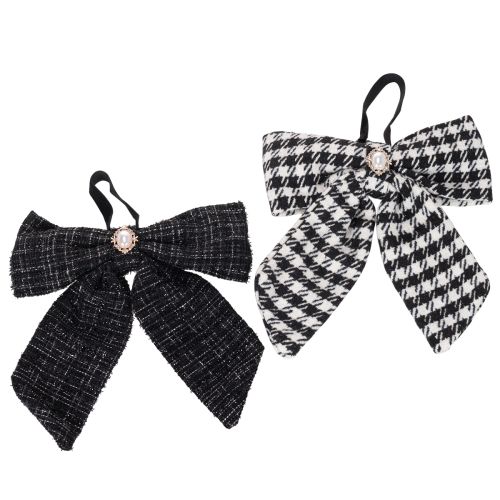Fabric bow with brooch and hanger, checkered, 24cm, 2 pieces buy online | Floristik24.ie