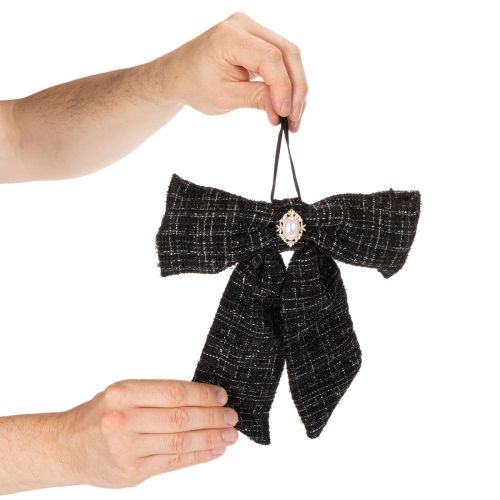 Fabric bow with brooch and hanger, checkered, 24cm, 2 pieces | Floristik24.ie