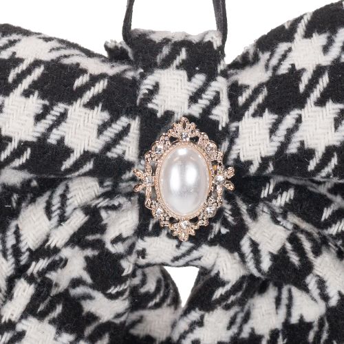 Fabric bow with brooch and hanger, checkered, 24cm, 2 pieces | Floristik24.ie