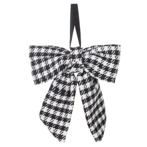 Fabric bow with brooch and hanger, checkered, 24cm, 2 pieces | Floristik24.ie