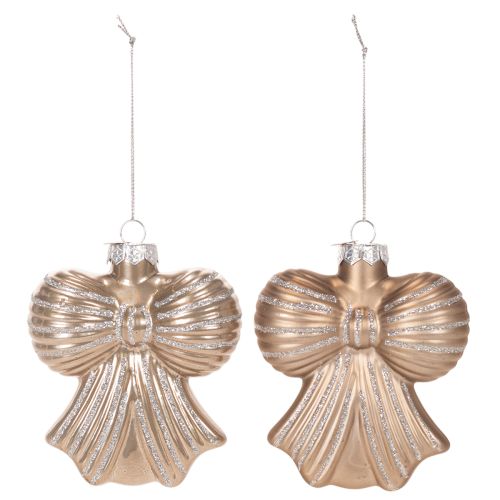 Glass Christmas ornaments, bow for hanging, 10cm, 2 pieces | Floristik24.ie