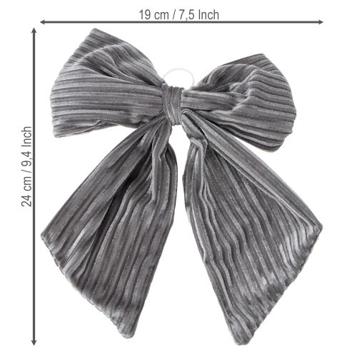 Decorative hanging bow, Christmas bow, velvet, ribbed, 24cm, 2 pieces | Floristik24.ie