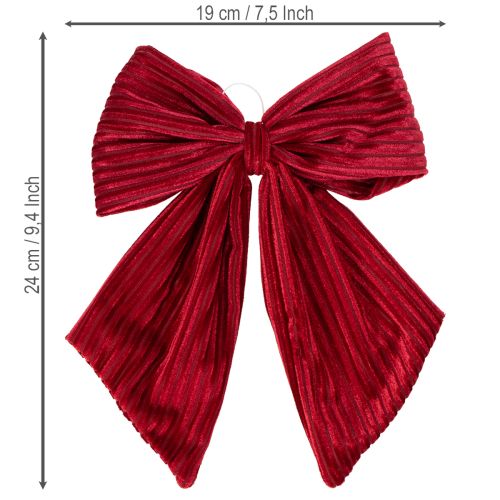 Red velvet corduroy fabric bow for hanging Christmas decorations, 24cm, 2 pieces | Floristik24.ie
