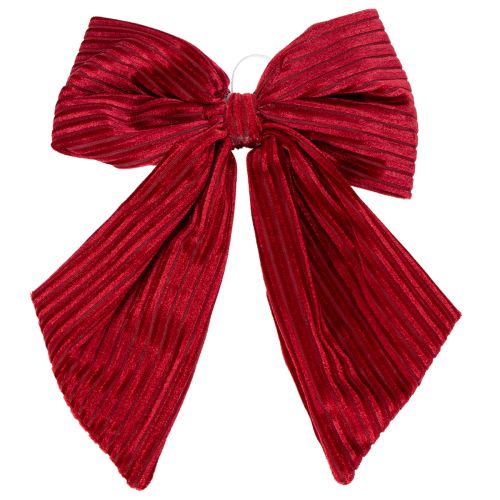 Red velvet corduroy fabric bow for hanging Christmas decorations, 24cm, 2 pieces | Floristik24.ie