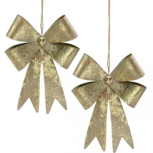 Product Loops made of metal, Christmas pendant, Advent decoration golden, antique look H18cm W12.5cm 2pcs