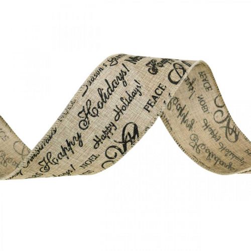 Floristik24 Ribbon wide Merry Christmas Ribbon Jute Beige, Golden 63mm 8m