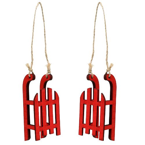 Floristik24 Sled for hanging red wood 9cm 12pcs