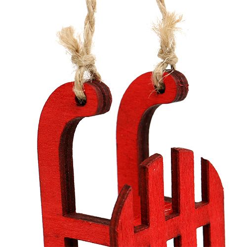Floristik24 Sled for hanging red wood 9cm 12pcs