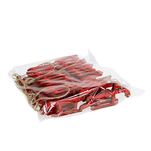 Floristik24 Sled for hanging red wood 9cm 12pcs