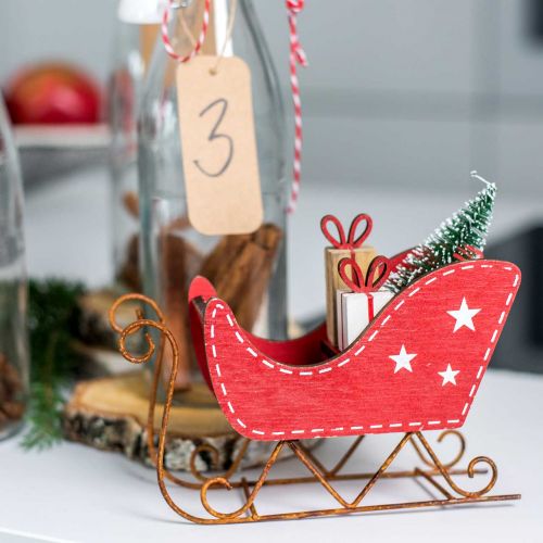 Floristik24 Sledge wood red 15.5cm x 15cm x 6cm