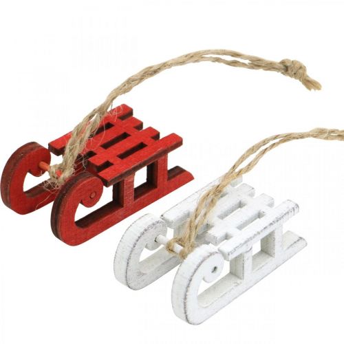 Floristik24 Decorative sleigh to hang, Christmas tree decorations, winter decorations white / red L4.5cm 12pcs