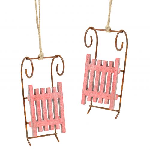 Sled red, rust for hanging 11cm 6pcs