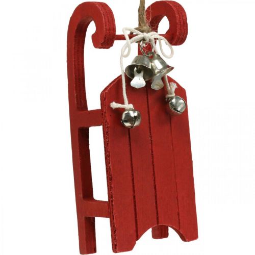 Floristik24 Decorative Sleigh Wood Red with Bell Cord L13cm 4 Pcs