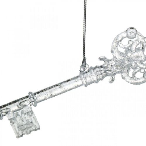 Product Christmas tree decoration key, Advent, tree pendant with glitter transparent / silver L14.5cm plastic 12pcs
