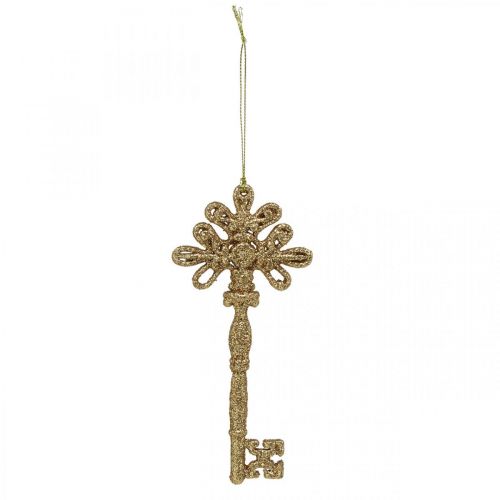 Floristik24 Decoration key, Christmas decoration with glitter, Christmas tree decorations Golden H15.5cm 12pcs