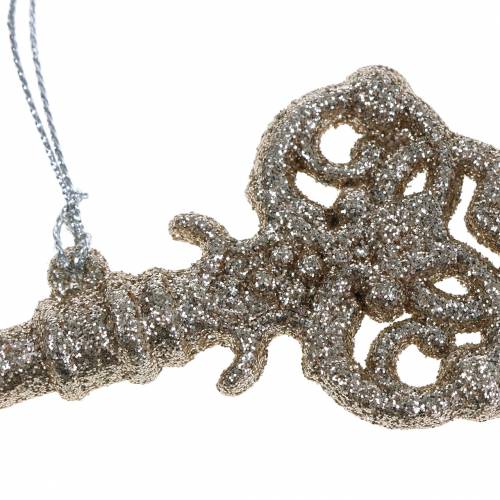 Floristik24 Christmas tree decorations key champagne glitter 14.5cm 12pcs