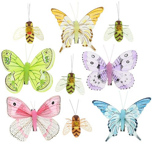 Floristik24 Butterfly, bee decoration on clip 4cm - 8cm 9 pcs