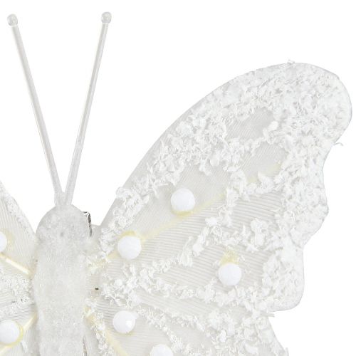 Product Butterfly decoration in white on clip 7.5cmx7cm 4 pcs