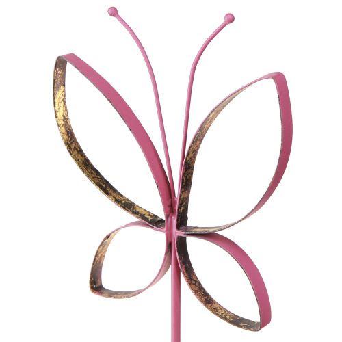 Product Butterfly Metal Decoration Spring Fuchsia Gold H35cm 2 pcs