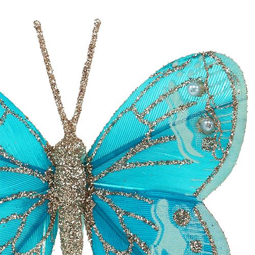 Floristik24 Decorative butterflies turquoise with glitter 7cm 4pcs