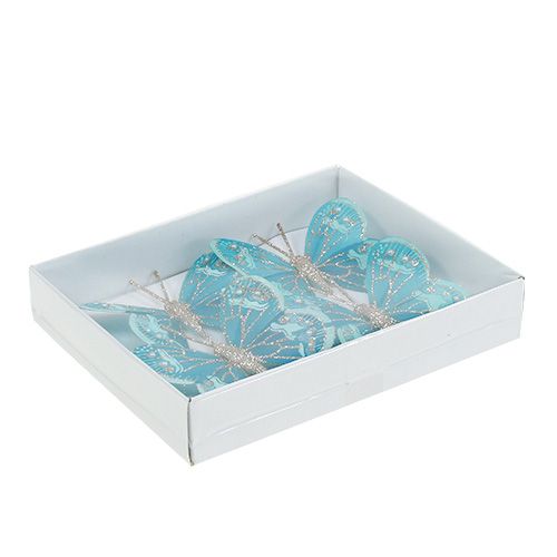 Floristik24 Decorative butterflies turquoise with glitter 7cm 4pcs