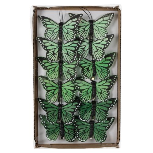 Product Clip-on Butterflies Real Feathers Green Butterflies for décor and crafts 7cm 12 pieces