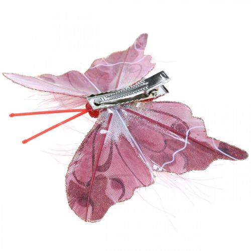 Floristik24 Deco butterflies with clip, feather butterflies pink 4.5–8cm 10pcs